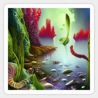 SeaScape Painting With Colorful Sea Plants Magnet